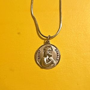 New Patron Saint Donald Medal Sterling Silver 3/4" H, 20" L Necklace